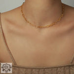 18K gold simple and elegant style stacked necklace with gemstone design - QH Clothing