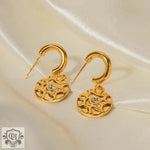 18K Gold Geometric Diamond Circle Earrings - QH Clothing