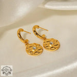 18K Gold Geometric Diamond Circle Earrings - QH Clothing