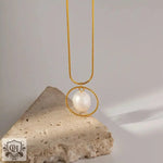 18K Gold Geometric Freshwater Pearl Necklace - QH Clothing