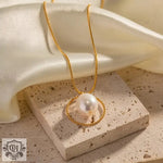 18K Gold Geometric Freshwater Pearl Necklace - QH Clothing