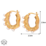 18K Gold Geometric Pearl Earrings - QH Clothing