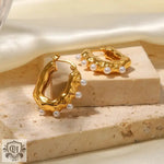 18K Gold Geometric Pearl Earrings - QH Clothing