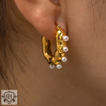 18K Gold Geometric Pearl Earrings - QH Clothing