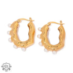 18K Gold Geometric Pearl Earrings - QH Clothing