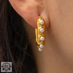 18K Gold Geometric Pearl Earrings - QH Clothing