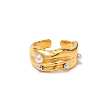 18K Gold Geometric Pearl Ring - QH Clothing