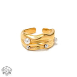 18K Gold Geometric Pearl Ring - QH Clothing