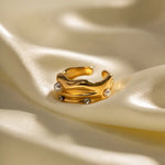 18K Gold Geometric Pearl Ring - QH Clothing