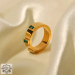 18K Gold Green Baguette Zircon Ring - QH Clothing