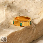 18K Gold Green Baguette Zircon Ring - QH Clothing