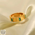 18K Gold Green Baguette Zircon Ring - QH Clothing