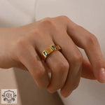 18K Gold Green Baguette Zircon Ring - QH Clothing