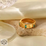 18K Gold Green Baguette Zircon Ring - QH Clothing