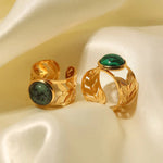 18K Gold Green Malachite Leaf Open Ring - QH Clothing