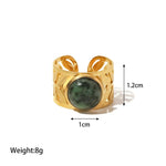 18K Gold Green Malachite Leaf Open Ring - QH Clothing