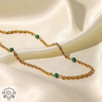 18K Gold Green Malachite Twist Chain Necklace - QH Clothing