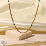 18K Gold Green Malachite Twist Chain Necklace - QH Clothing