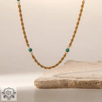 18K Gold Green Malachite Twist Chain Necklace - QH Clothing