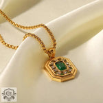 18K Gold Green Zircon Pendant Necklace - QH Clothing