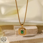 18K Gold Green Zircon Pendant Necklace - QH Clothing