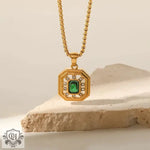 18K Gold Green Zircon Pendant Necklace - QH Clothing