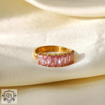 18K Gold Half Circle Rectangular Zircon Ring - QH Clothing