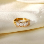 18K Gold Half Circle Rectangular Zircon Ring - QH Clothing