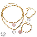 18K Gold Heart Beaded Necklace & Bracelet - QH Clothing