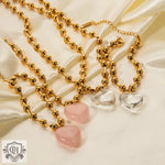 18K Gold Heart Beaded Necklace & Bracelet - QH Clothing