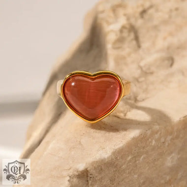 18K gold classic fashionable love inlaid cat's eye design ring - QH Clothing