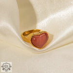 18K gold classic fashionable love inlaid cat's eye design ring - QH Clothing