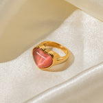 18K gold classic fashionable love inlaid cat's eye design ring - QH Clothing