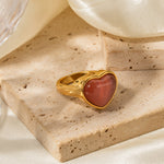 18K gold classic fashionable love inlaid cat's eye design ring - QH Clothing