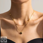 18K Gold Heart Double Layer Necklace - QH Clothing