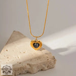 18K Gold Heart Inlaid Opal Pendant Necklace - QH Clothing