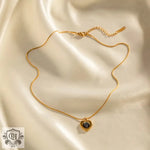 18K Gold Heart Inlaid Opal Pendant Necklace - QH Clothing