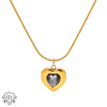 18K Gold Heart Inlaid Opal Pendant Necklace - QH Clothing