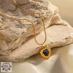 18K Gold Heart Inlaid Opal Pendant Necklace - QH Clothing