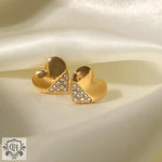 18K Gold Heart Inlaid Zirconium Earrings - QH Clothing