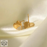 18K Gold Heart Inlaid Zirconium Earrings - QH Clothing