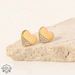 18K Gold Heart Inlaid Zirconium Earrings - QH Clothing