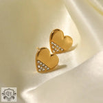 18K Gold Heart Inlaid Zirconium Earrings - QH Clothing