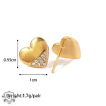 18K Gold Heart Inlaid Zirconium Earrings - QH Clothing