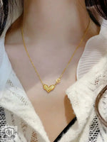 18K Gold Heart Necklace with "E" Design - QH Clothing