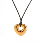 18K Gold Heart Pendant Necklace with Black Wax Rope - QH Clothing