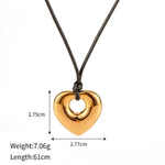 18K Gold Heart Pendant Necklace with Black Wax Rope - QH Clothing