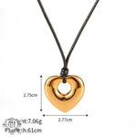 18K Gold Heart Pendant Necklace with Black Wax Rope - QH Clothing