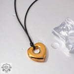 18K Gold Heart Pendant Necklace with Black Wax Rope - QH Clothing