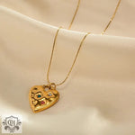 18K Gold Heart Pendant Necklace with Coloured Diamonds - QH Clothing